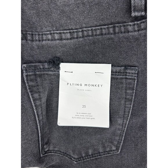 Flying Monkey Black Label Jeans Womens 25 Black Distressed Super High Rise Crop - Picture 7 of 16
